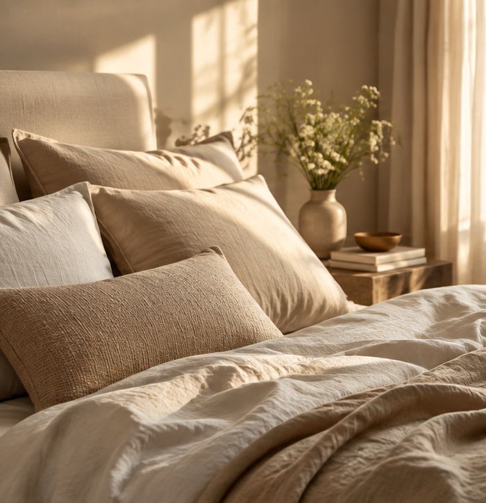 A quiet morning ritual with warm light and linen